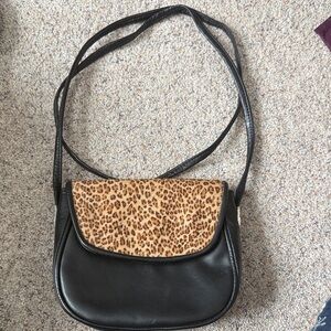 Leopard Print and Black Shoulder Bag